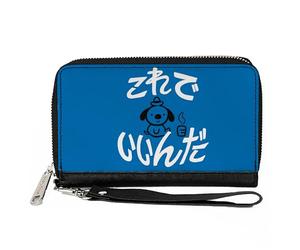 Buckle-Down KC Green Wallet, Zip Around, This is Fine Japanese Question Hound Flame Blue Black White, Vegan Leather