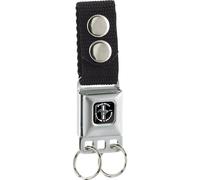 Buckle-Down Keychain-Ford Mustang Tri-bar Logo Black/White/Silver/red/ 4.5" x 1"