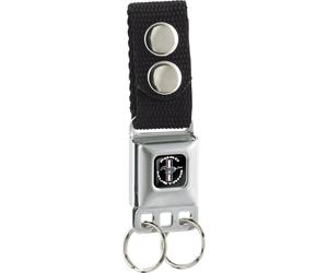 Buckle-Down Keychain-Ford Mustang Tri-bar Logo Black/White/Silver/red/ 4.5" x 1"