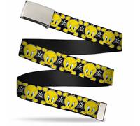 Buckle Down Kids' Big Web Belt Tweety 1.0" Tweety Bird & Crossbones Black/White/