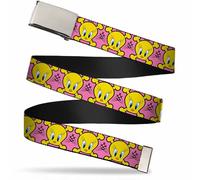 Buckle Down Kids' Big Web Belt Tweety 1.0" Tweety Bird & Crossbones Pink/Black/Y