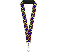 Buckle-Down Lanyard-1.0"-Checker Black/Multi Neon 22" x 1" Multicolor