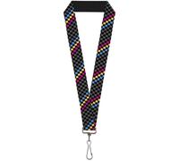 Buckle-Down Lanyard-1.0"-Checker Stripe Black/Gray/Blue/Gold/Pink 22" x 1" Multi