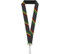 Buckle-Down Lanyard-1.0"-Checker Stripe Black/Gray/Rasta 22" x 1" Multicolor
