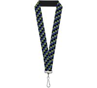 Buckle-Down Lanyard-1.0"-Checker Trio Green/Black/Blue 22" x 1" Multicolor