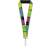 Buckle-Down Lanyard-1.0"-Eat Sleep Rave Repeat Black/Multi Neon 22" x 1" Multico