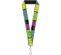 Buckle-Down Lanyard-1.0"-Eat Sleep Rave Repeat Black/Multi Neon 22" x 1" Multico