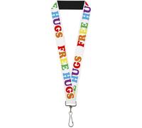 Buckle-Down Lanyard-1.0"-Free Hugs White/Multi Color 22" x 1" Multicolor