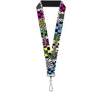 Buckle-Down Lanyard-1.0"-Funky Checkers Black/White/neon 22" x 1" Multicolor