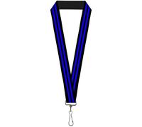 Buckle-Down Lanyard-1.0"-Stripe Black/Blue 22" x 1" Multicolor