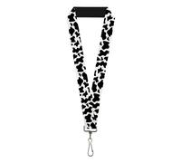 Buckle-Down Lanyard, Cow Pattern Print White Black, Elastic