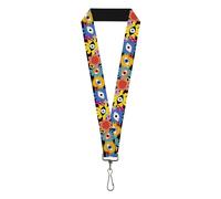 Buckle-Down Lanyard, Funky Eye Flowers Black Multi Color, Elastic