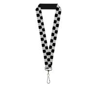 Buckle-Down Lanyard, Smiley Sad Face Checker Black White, Elastic