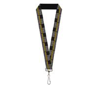 Buckle-Down Lanyard, Thin Yellow Line Flag Weathered Black Gray Yellow, Elastic