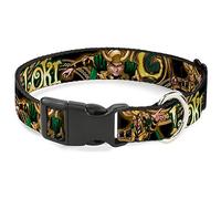 Buckle Down Loki Poses - Collare con Fibbia in plastica, Colore: Nero/Oro/Verde