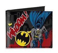 Buckle-Down Mens Canvas Bifold - Batman Action Poses Whoom! Grigio/Nero/Rosso Portafoglio, Multicolore, 4.0 x 3.5 US