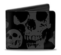 Buckle-Down - Bi-Fold Wallet Pu Bifold Wallet - Teschi impilati intemperie nero/grigio uomo, 4 "x 3.5\