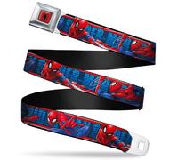 Buckle-Down Men's Seatbelt Belt Kids, Spider/Man Action Poses/Bricks/Stripe Blue