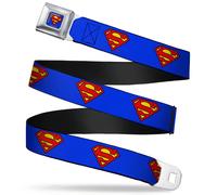 Buckle Down Men's Seatbelt Belt Kids, Superman Shield Blue, 1.5" Wide, 24/38" Lo