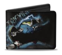 Buckle-Down Mortal Kombat Portafoglio Bifold | Mortal Kombat Klassic Raiden Electrifying Pose Nero Blu Rosso Billfold Slot per carte di credito e ID in pelle vegana