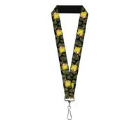 Buckle-Down Nickelodeon Lanyard, Primitive Sponge Pose Leaves Black Green, Elast