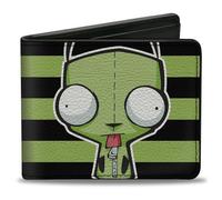 Buckle-Down Nickelodeon Portafoglio, Bifold, Invader Zim Gir Pose Stripe Verde Nero, Pelle Vegana, Verde, 10,2 x 8,9 cm, Casual