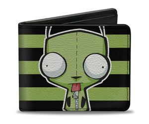 Buckle-Down Nickelodeon Portafoglio, Bifold, Invader Zim Gir Pose Stripe Verde Nero, Pelle Vegana, Verde, 10,2 x 8,9 cm, Casual