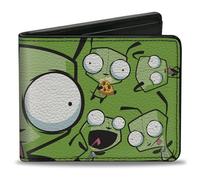 Buckle-Down Nickelodeon Portafoglio, Bifold, Invader Zim Gir Split Close Up and Poses Blu Verde, Pelle Vegana, 4.0" x 3.5", Casual