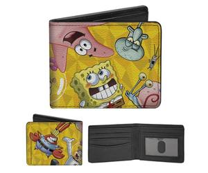 Buckle-Down Nickelodeon Portafoglio, Bifold, SpongeBob SquarePants Personaggi Pose Toss Gialli, Pelle Vegana, 10,2 x 8,9 cm, Casual