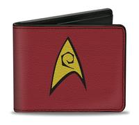 Buckle-Down Paramount Network - Portafoglio bi-Fold con scomparti standard e scomparti per schede, classico Star Trek Starfleet Operations Insignia rosso giallo, pelle vegana, rosso, 10,2 x 8,9 cm