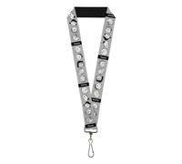 Buckle-Down Peanuts Lanyard, Peanuts Gang Expressions Gray Black White, Elastic