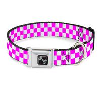 Buckle-Down Pet Collar, Dog Collar Metal Seatbelt Buckle, Checker Fuchsia Pink W