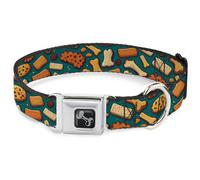 Buckle-Down Pet Collar, Dog Collar Metal Seatbelt Buckle, Dog Bone and Biscuit T