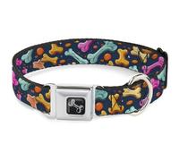 Buckle-Down Pet Collar, Dog Collar Metal Seatbelt Buckle, Dog Bone Treats Scatte