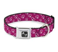 Buckle-Down Pet Collar, Dog Collar Metal Seatbelt Buckle, Mini Peace Hearts Fuch