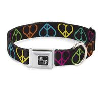 Buckle-Down Pet Collar, Dog Collar Metal Seatbelt Buckle, Peace Hearts Repeat Bl