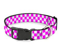 Buckle-Down Pet Collar, Dog Collar Plastic Buckle, Checker Fuchsia Pink White, 9