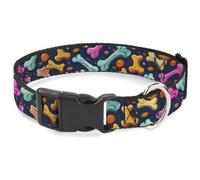 Buckle-Down Pet Collar, Dog Collar Plastic Buckle, Dog Bone Treats Scattered Blu