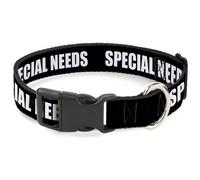 Buckle-Down Plastic Clip Dog Collar Pet Quote Special Needs Black White Durabl