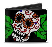 Buckle-Down Portafoglio Bi-Fold Sugar Skull con Rose e Cuore