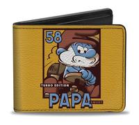 Buckle-Down Portafoglio, Bifold, Papa Smurf Kart Racing Turbo Edition Pose e Logo Arancione, Pelle Vegana