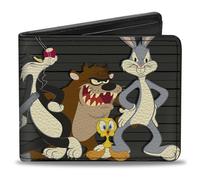Buckle Down - Portafoglio bifold Looney Tunes - 6 personaggi - Nero 4.0" x 3.5" Uomo
