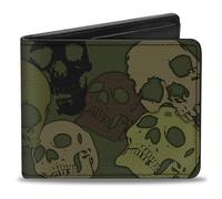 Buckle Down - Portafoglio da uomo Buckle-Down in poliuretano bifold con teschio, colore: verde oliva, 10,2 x 8,9 cm