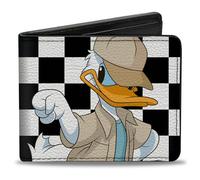 Buckle-Down Disney Portafoglio, Bifold, Topolino e Paperino Pugno Bump Pose Checker Nero Whiite, Pelle Vegana