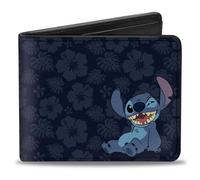 Buckle-Down Portafoglio Disney da uomo, bifold, Stitch Winking Pose Tropical Flora Blues, pelle vegana, multicolore, dimensioni standard