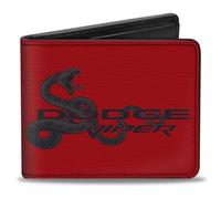 Buckle-Down Portafoglio Dodge, Bifold, Dodge Viper Snake Logo Rosso Nero Grigio, Pelle Vegana