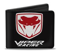 Buckle-Down Portafoglio Dodge, Bifold, Viper Racing Logo Shield Nero Bianco Rosso, Pelle Vegana