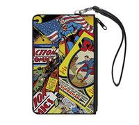 Buckle-Down Portafoglio in tela con cerniera, Classic Action Comics E Superman Comic Book Covers Stacked, L