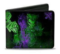 Buckle-Down Portafoglio unisex The Joker Card Flipping Poses Nero/Verde/Viola Bi-Fold, Multicolore, 4.0" x 3.5"