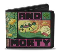 Buckle-Down Rick and Morty Portafoglio, Bifold, Rick and Morty, blocchi di testo e scene nero multicolore, pelle vegana